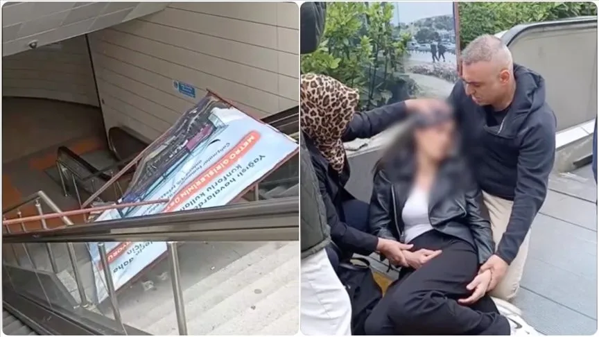 Maltepe metro istasyonunda üzerine reklam panosu düşen kadın yaralandı