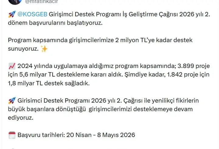 Bakan Kacır: Girişimcilerimize 2 milyon TL'ye kadar destek sunuyoruz