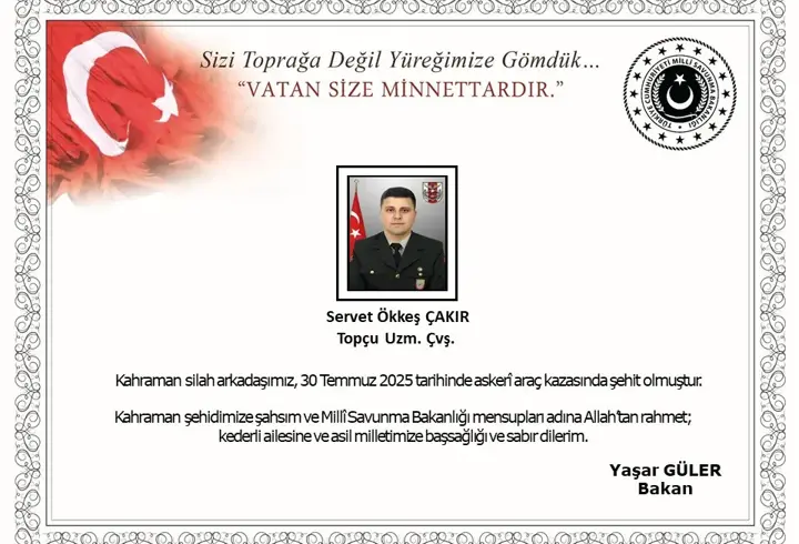 MSB: Edirne’de askeri araç kazasında 1 silah arkadaşımız şehit oldu
