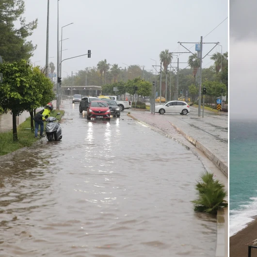Antalya'da Fırtına Ve Sağanak Etkisini Gösterdi: Denizin Rengi Değişti