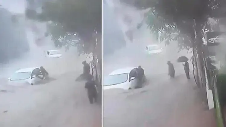 Selde Mahsur Kalan Sürücüye Kahraman Esnaf Yetişti! Kurtarma Anı Kamerada