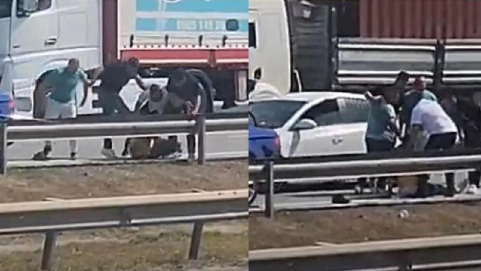 Otoyolda sürücüyü önce döverek bayılttılar ardından suyla ayıltmaya çalıştılar