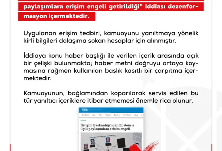 DMM: Epstein'le ilgili paylaşımlara erişim engeli iddiası dezenformasyon içermektedir