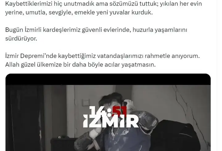 Bakan Kurum'dan İzmir depreminin yıl dönümüne ilişkin paylaşım