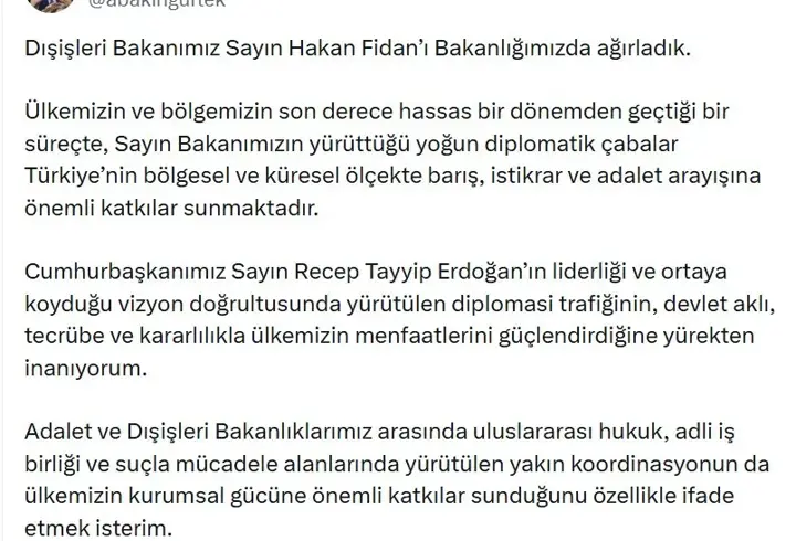 Bakan Fidan'dan, Bakan Gürlek'e ziyaret