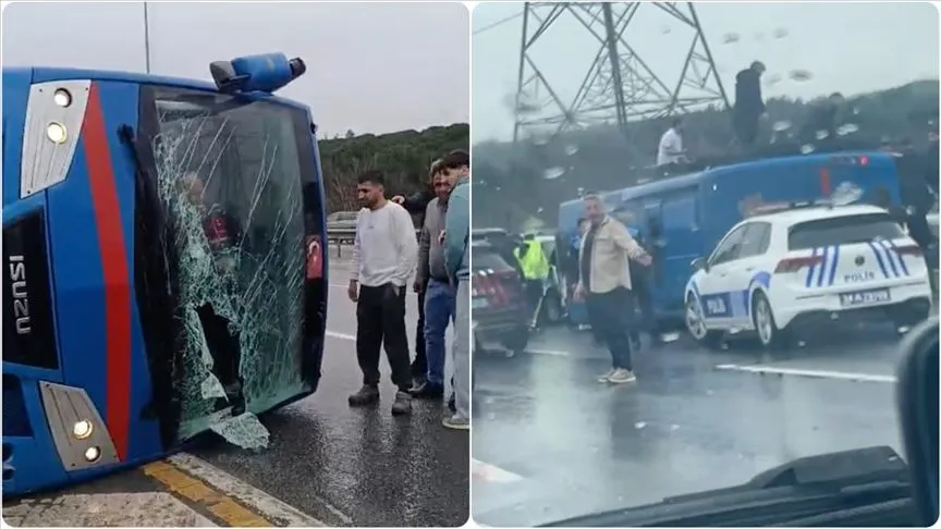 Eyüpsultan'da cezaevi nakil aracı devrildi