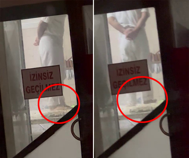 Tatlıcıda mide bulandıran görüntü. Ayaklarıyla hamur yoğurdu