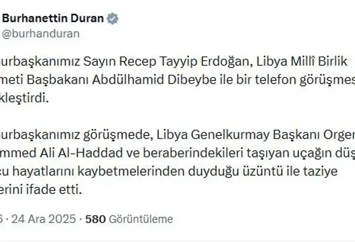 Cumhurbaşkanı Erdoğan'dan Libya Başbakanı Dibeybe'ye taziye telefonu