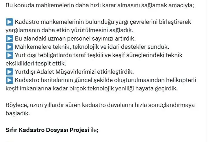 Bakan Tunç: Sıfır Kadastro Dosyası Projesi kapsamında 12 bin 887 karar verildi