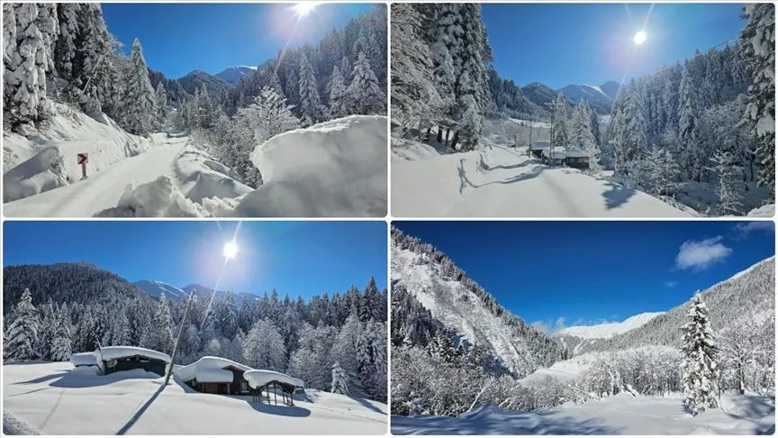Rize'de Kaçkar Dağları ve yaylalardaki kar manzarası dronla görüntülendi