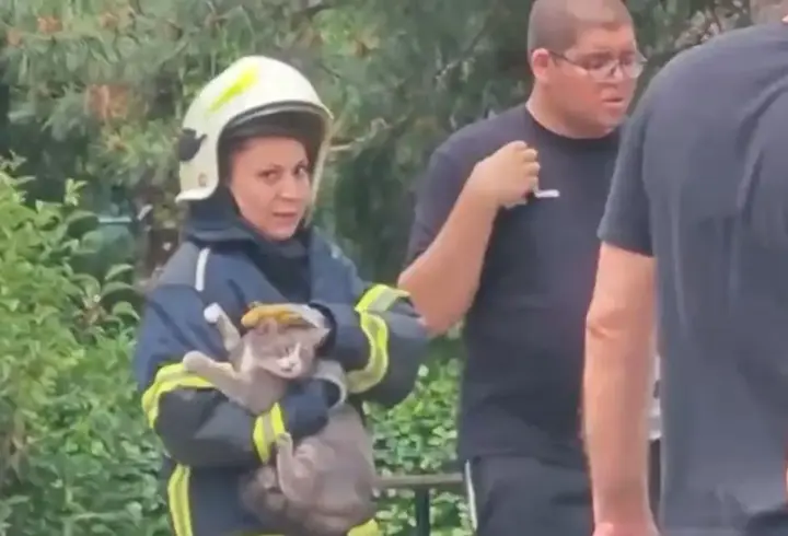 Yangın çıkan dairede mahsur kalan kediyi, itfaiyeci Melisa kurtardı