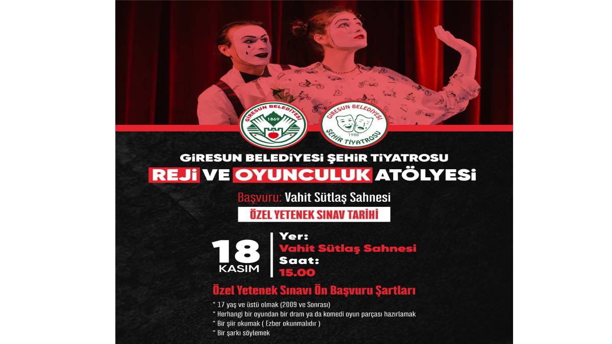 Giresun Belediyesi Şehir Tiyatrosu’ndan Gençlere Oyunculuk Ve Reji Atölyesi, Çocuklara Drama Kursu