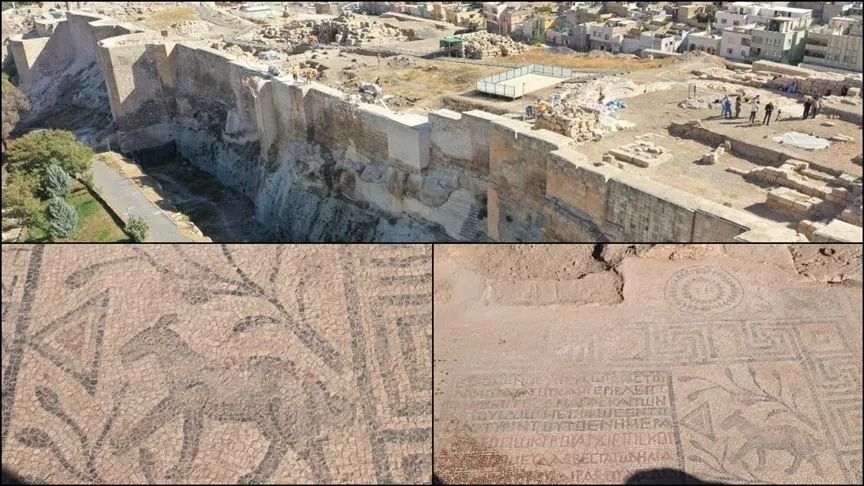 Urfa Kalesi'nde 5. yüzyıla ait yazıtlı mozaik gün yüzüne çıkarıldı
