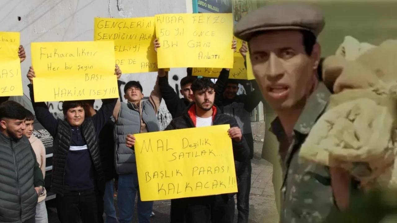 'Kibar Feyzo' replikleriyle eylem yaptılar: Gençler 'başlık parası' protestosu