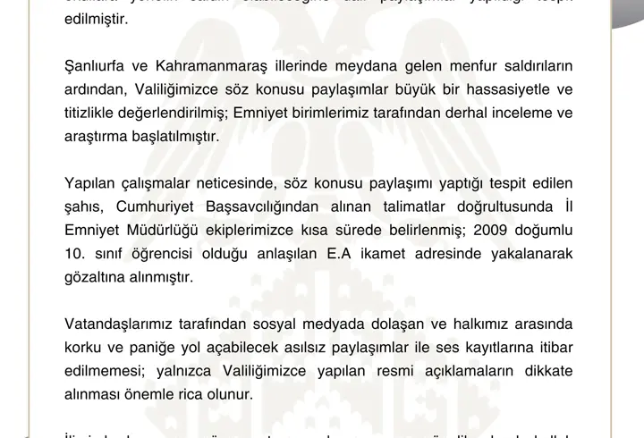 Sivas'ta tehdit paylaşımı yapan bir öğrenci gözaltına alındı