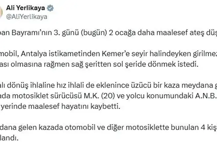 Kurban Bayramı'nda Trajik Kaza: 2 Genç Hayatını Kaybetti