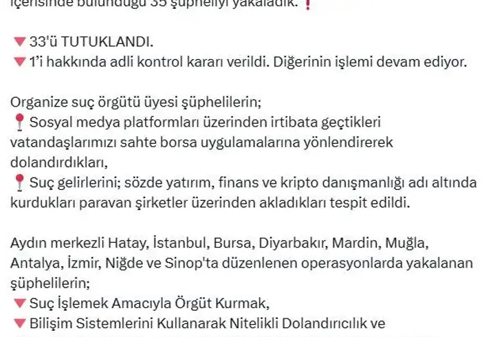 Aydın merkezli 11 ilde organize suç örgütüne operasyon: 33 tutuklama