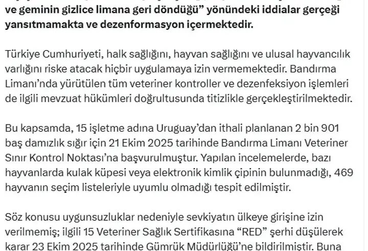 DMM: Bandırma Limanı'nda kaçak hayvanların ülkeye sokulduğu iddiaları asılsız