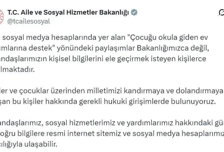 Bakanlıktan, 'Çocuğu okula giden ev hanımlarına destek' iddialarına yalanlama