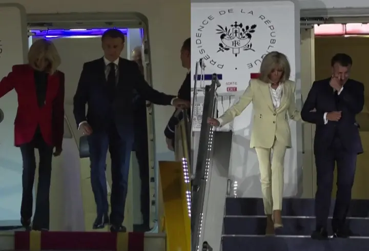 Macron çifti arasındaki gerginlik sonrası ilk kareler: Kol kola iniş dikkat çekti