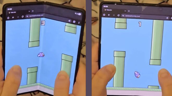 Katlanabilir telefonun kontrolcü olarak kullanıldığı bir Flappy Bird klonu hazırlandı [Video]