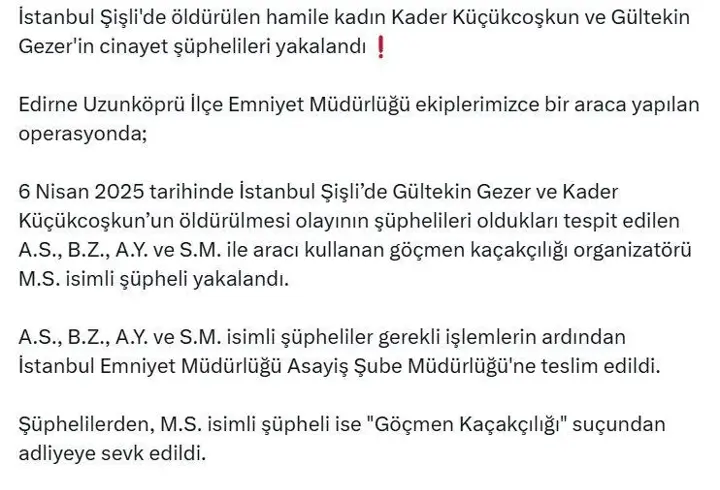İstanbul'da öldürülen biri hamile kadın, 2 kişinin cinayet şüphelileri yakalandı