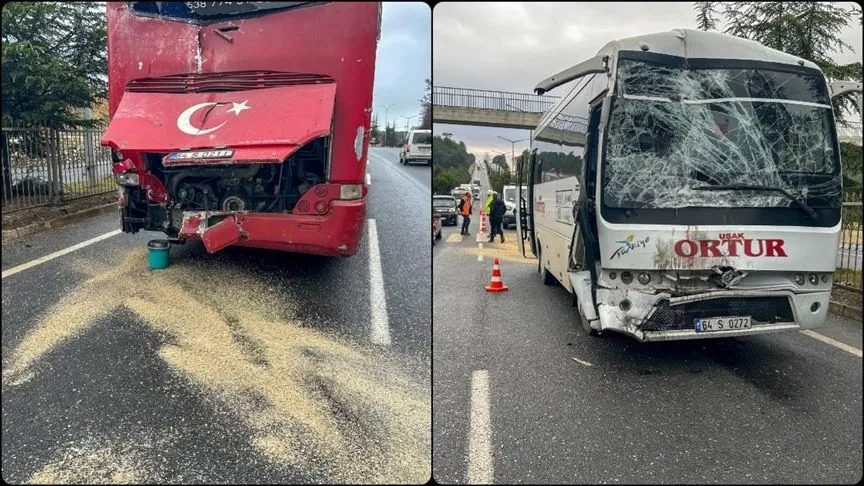 Uşak'ta işçi servislerinin çarpışması sonucu 20 kişi yaralandı