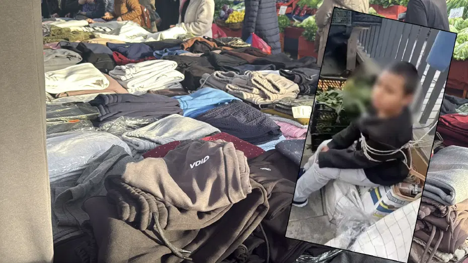 Eşofman çalan çocuğu iple bağlayan esnaf gözaltına alındı