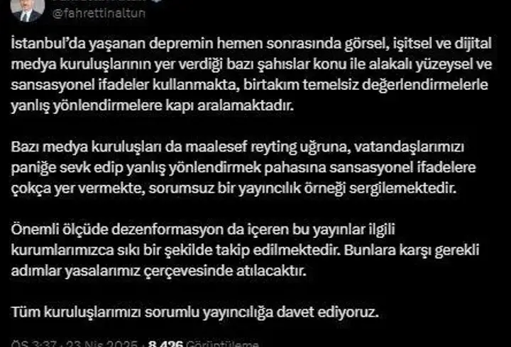 Altun: Dezenformasyon içeren yayınlar sıkı bir şekilde takip edilmekte