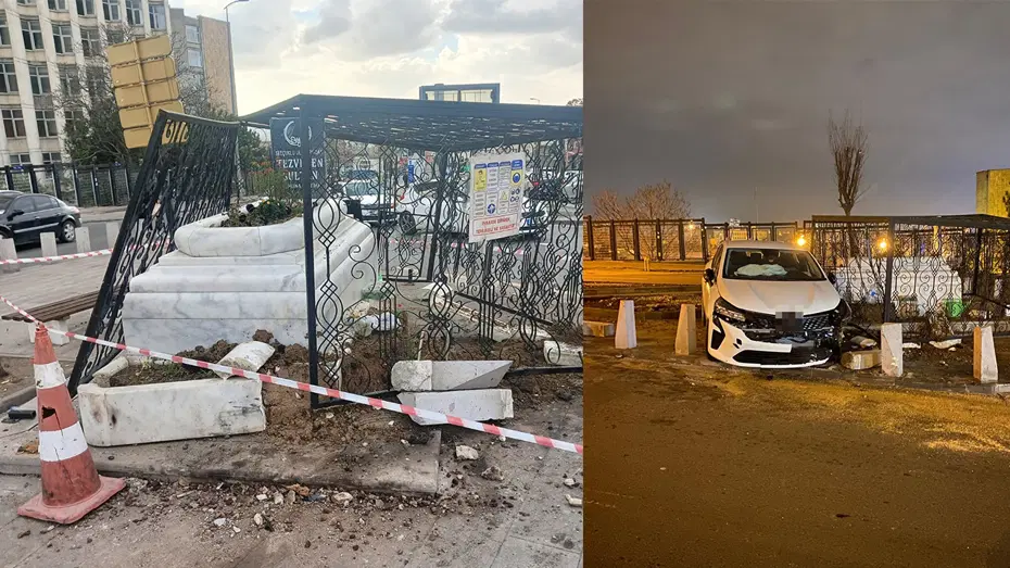 Ankara'daki Tezveren Sultan Türbesi'ne otomobil çarptı 