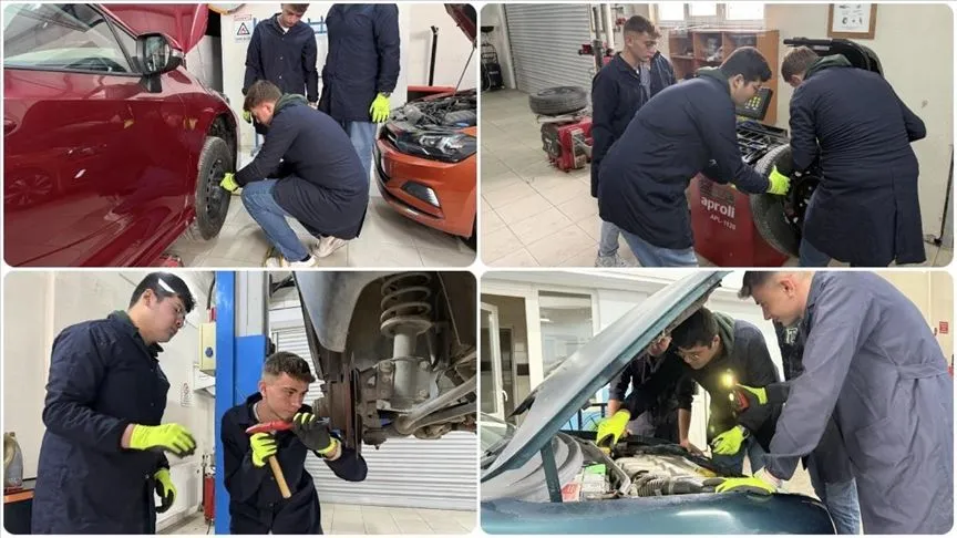 Araç bakım servisi gibi çalışan "liseli ustalar" hem eğitim alıyor hem de para kazanıyor