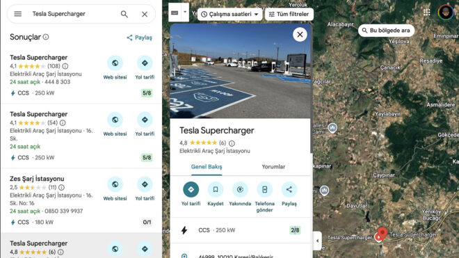 Google Haritalar, Tesla Supercharger’lar için gerçek zamanlı veri sunmaya başladı