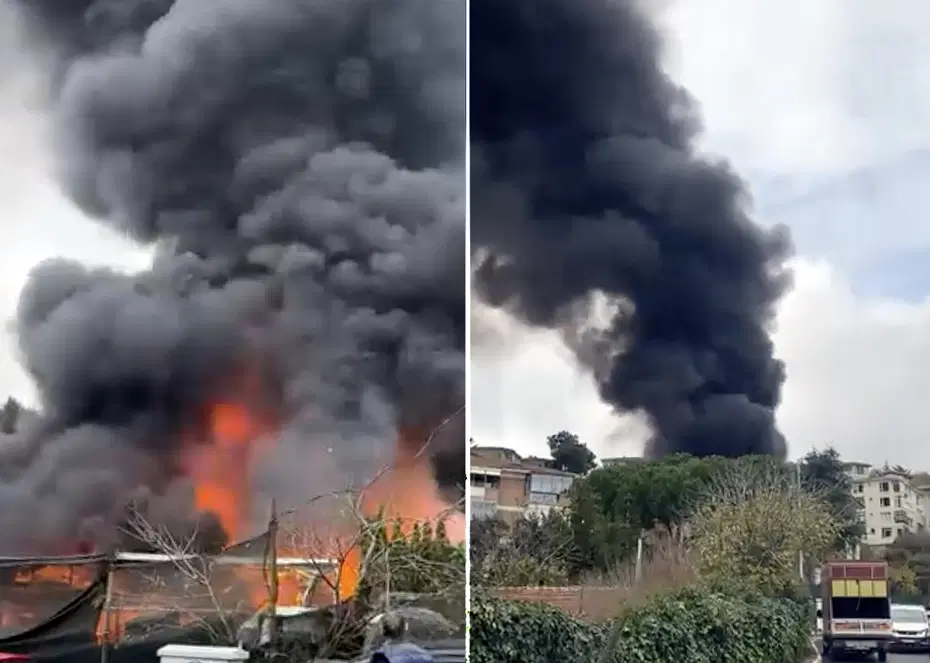 Sarıyer'de iş yeri yangını. Dumanlar Anadolu Yakası'ndan görülüyor