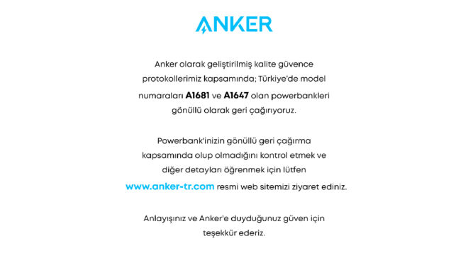 Anker, Türkiye’de satışı yapılan iki powerbank modelini geri çağırdı