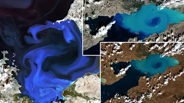 Uzaydan Çekilen Son Görüntü Herkesi Büyüledi! Van Gölü’nde Doğanın Ebru Sanatı