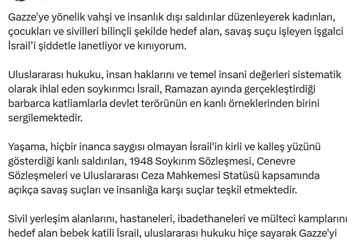 Bakan Tunç: İşgalci İsrail'i şiddetle lanetliyor ve kınıyorum