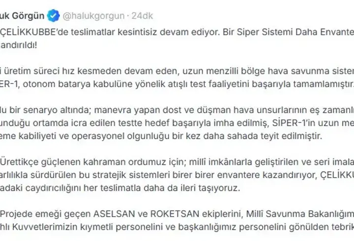 Haluk Görgün: ÇELİKKUBBE'ye bir Siper Sistemi daha eklendi