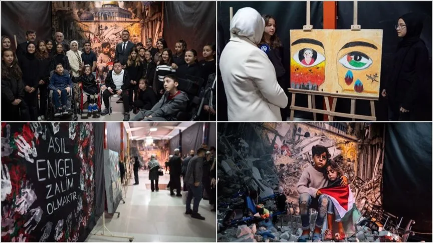 Başkentte özel eğitim öğrencilerinden Gazze'deki çocuklar anısına resim sergisi