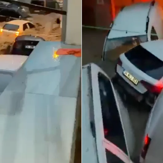 Sarıyer'de şiddetli yağış hayatı felç etti: Milyonluk araçlar böyle sürüklendi