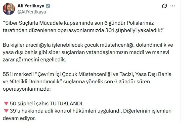 55 ilde siber suç operasyonları; 50 şüpheli tutuklandı