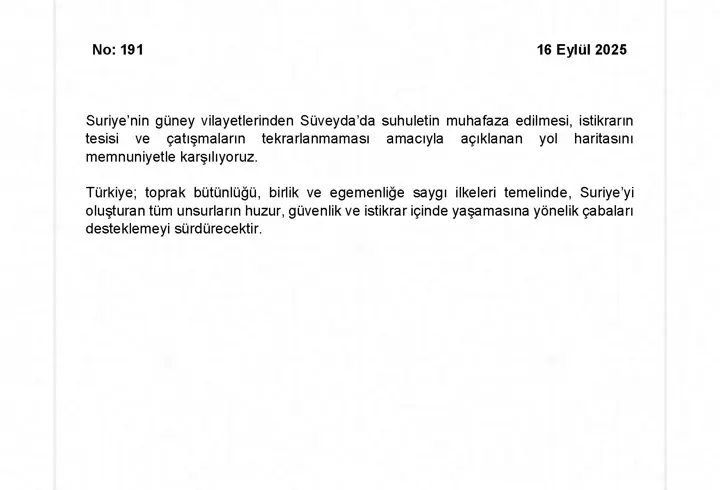 Dışişlerinden Süveyda için açıklanan yol haritası açıklaması
