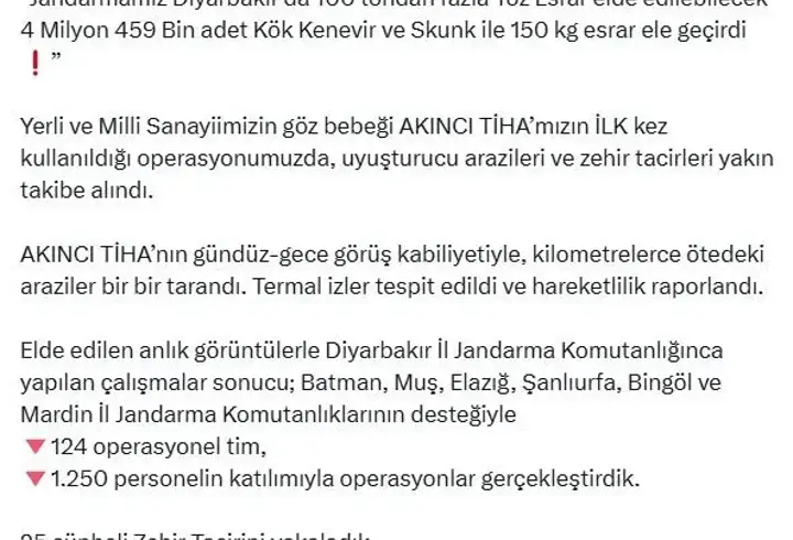 Diyarbakır'da 4,4 milyon kök kenevir ele geçirildi; 17 tutuklama