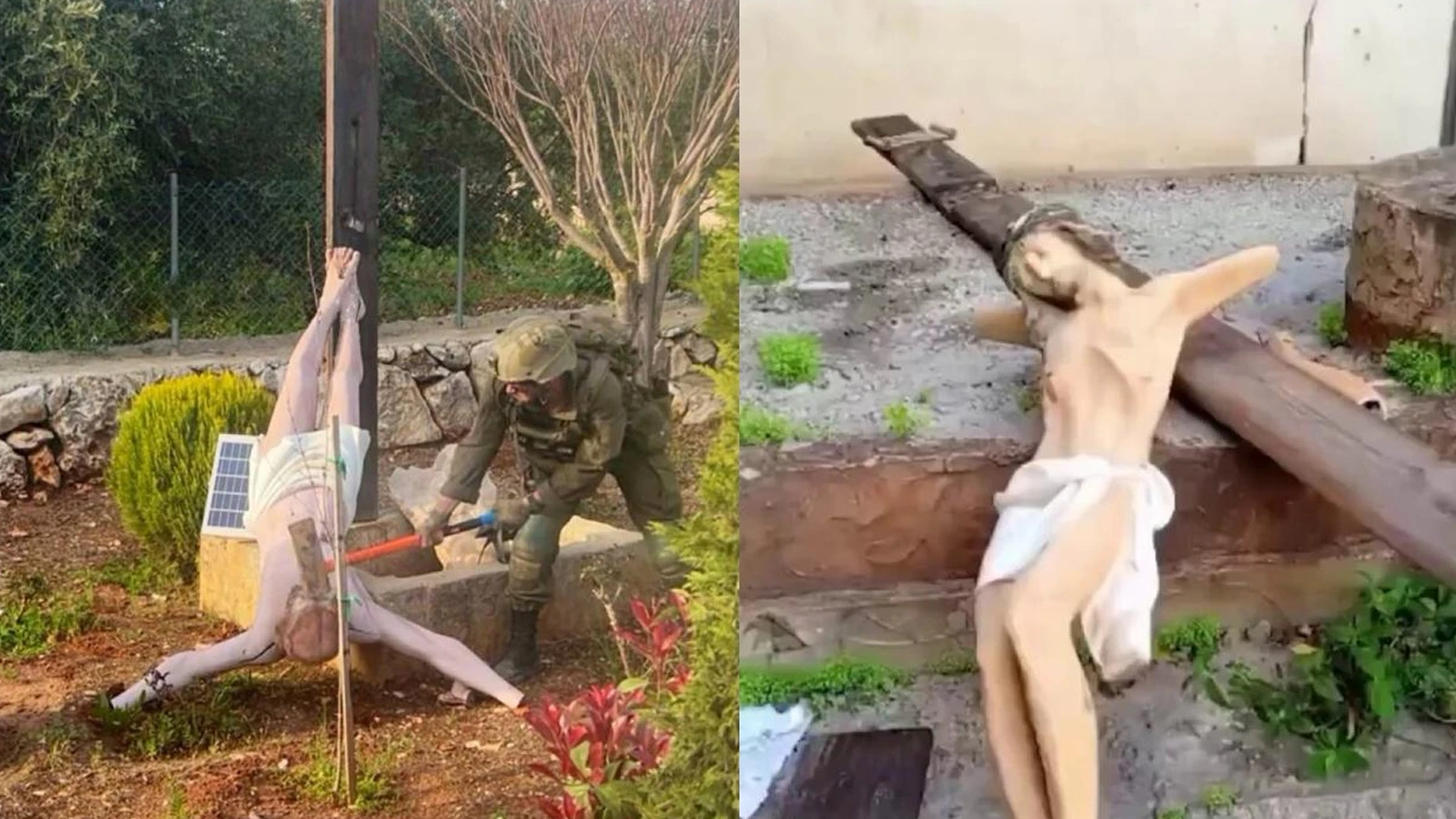 İsrail askerleri Hz. İsa heykelini de balyozla parçaladı