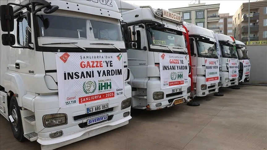 Şanlıurfa'dan Gazze'ye 5 tır insani yardım gönderildi