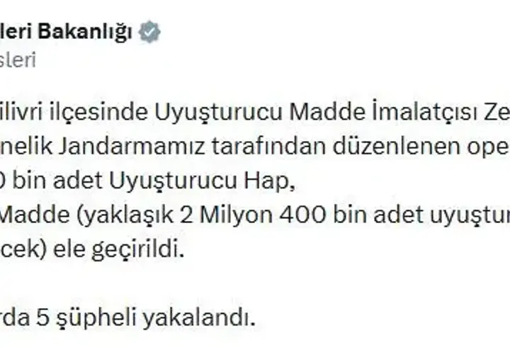 Silivri'de 1,4 milyon uyuşturucu hap ele geçirildi; 5 gözaltı