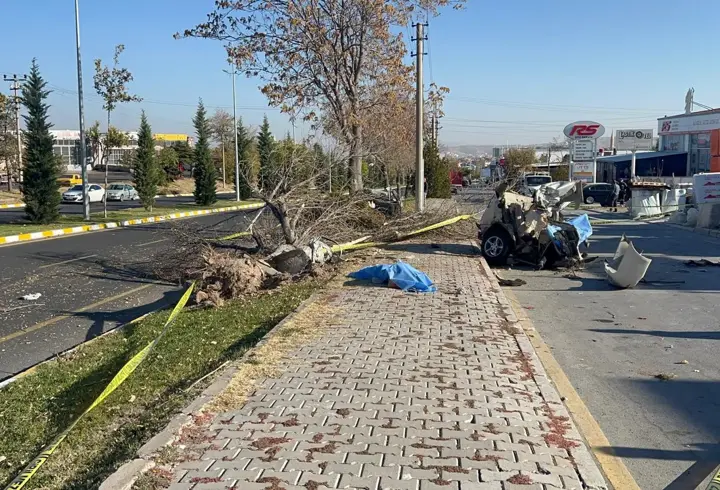 Ağaca çarpan otomobil ikiye bölündü: 2 ölü, 1 yaralı