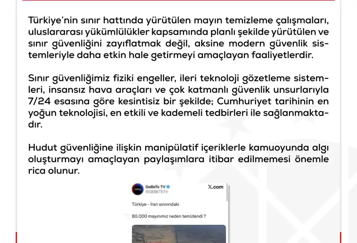 DMM: Türkiye–İran sınır hattındaki 80 bin mayın temizlendi iddiası dezenformasyon 