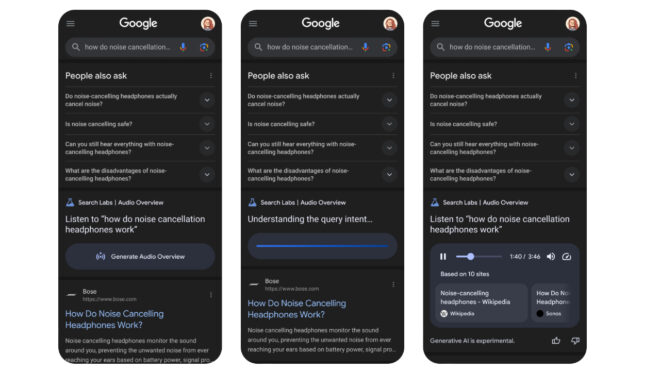 Google, arama sonuçlarından yapay zeka yardımıyla sesli içerikler üretmeye başladı