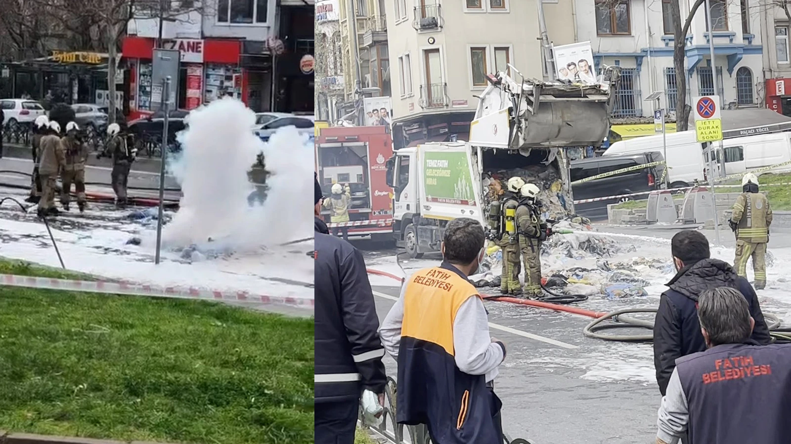 Fatih'te çöp kamyonunda patlama