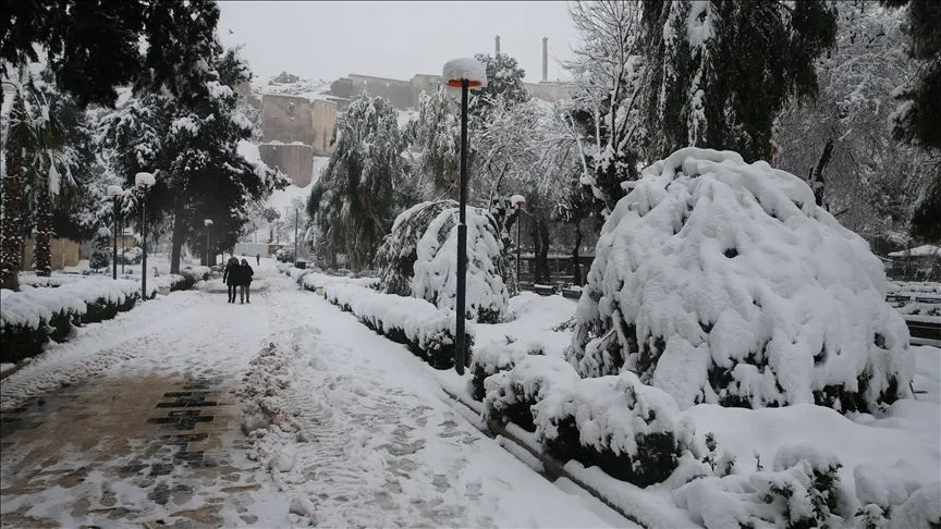 Şanlıurfa'daki tarihi Balıklıgöl karla beyaza büründü